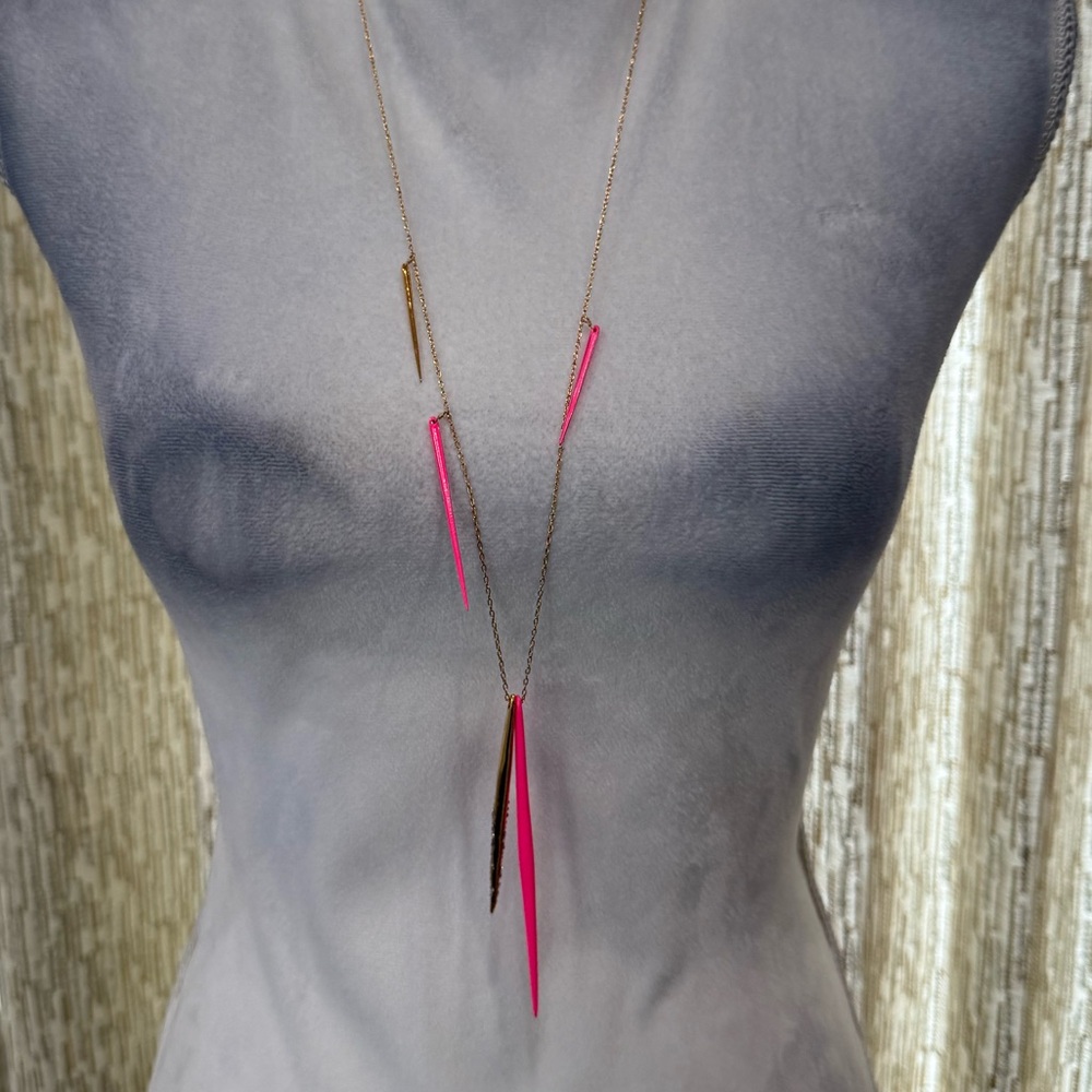 Alexis Bittar Gold and Hot Pink Spike Pendant Long Necklace